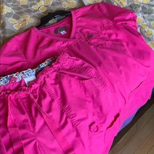 Pink Koi Scrub set L Top Petite L Bottom